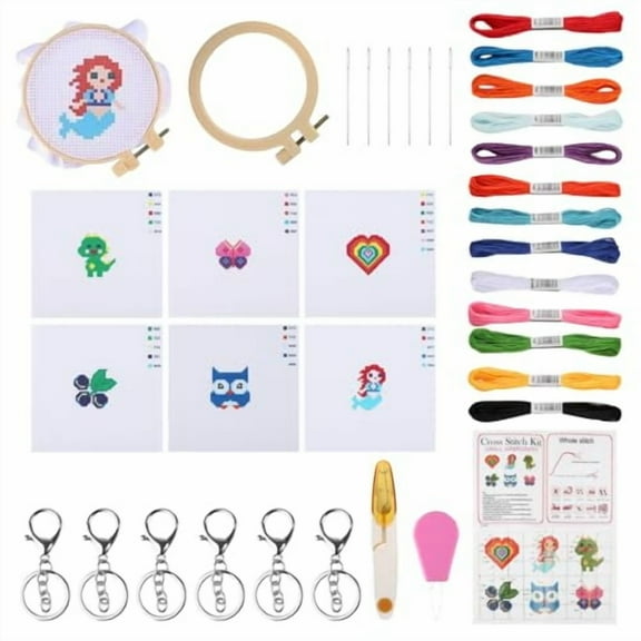 Embroidery kit for beginner, embroidery designs with 6 patterns, embroidery beginner set, cross-stitch set with embroidery hoop