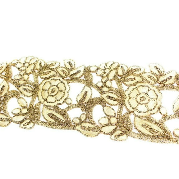 Embroidery work, wide trim, sold by the yard-white/gold lace4.2”w