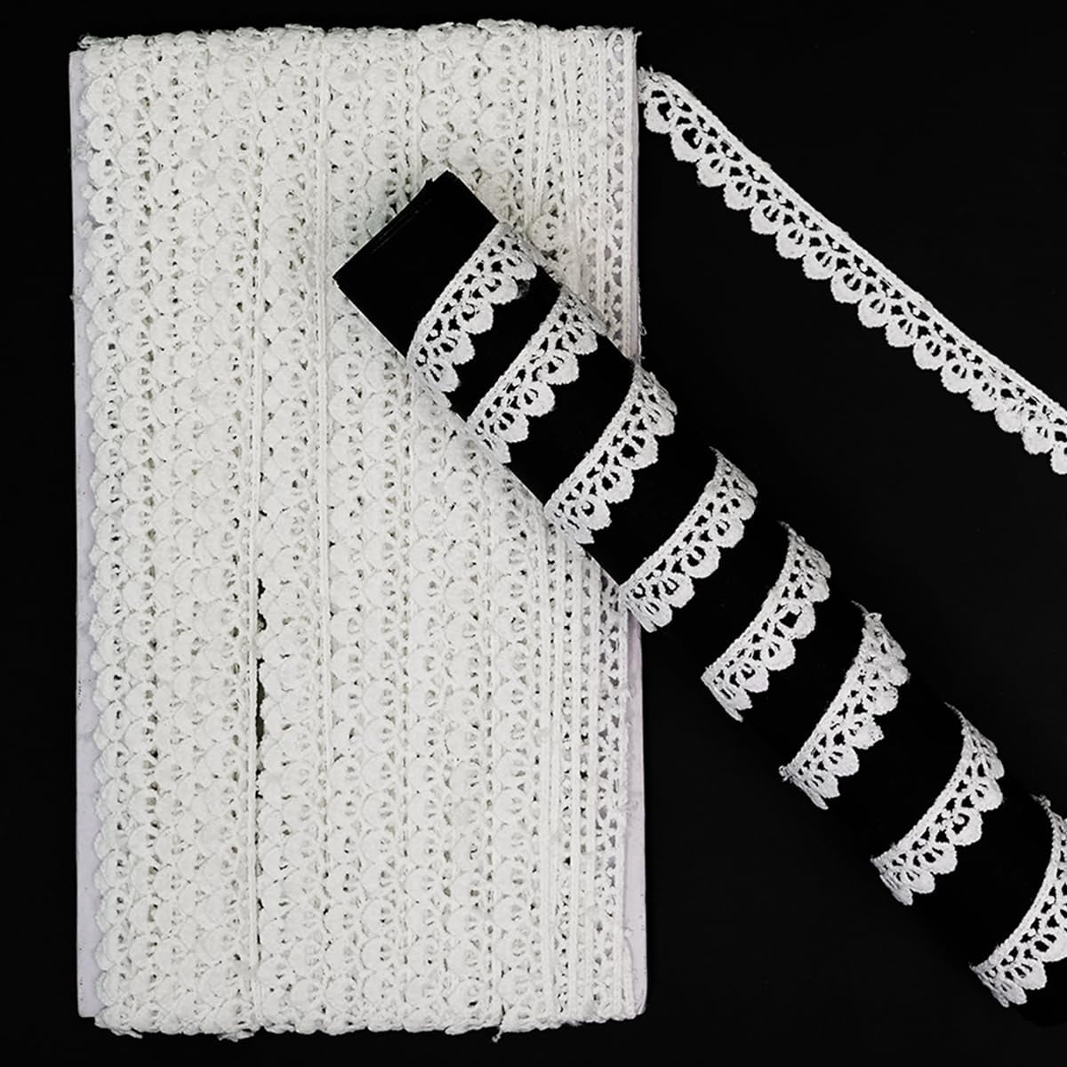 EmbroideryMaterial Kinari White Cotton Trim Laces and Borders – Decorative Lace for Saree Borders, Kurtas, Dupattas, Blouses, Lehengas, Necklines, and DIY Craft Projects (9 Meters, 1.6 CM Wide)
