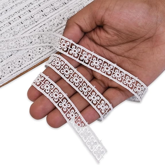 EmbroideryMaterial White Cotton Lace for Saree Border, Blouse, Dupatta, Dress, Suit & DIY Crafts | Crochet Style Embroidery Lace Border Roll (1.5 CM Wide, 9 Meters)