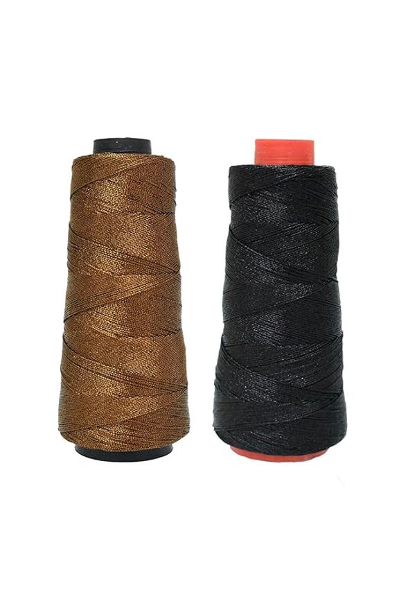 Embroiderymaterial 0.5 MM Thick Metallic Zari Threads for Jewellery Making, Bracelet Making, Aari Work, Embroidery Work, Dori/Rope, Safe to use in Machine 2 Rolls (274 Meters/Roll, Gold & Black)