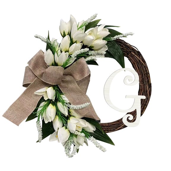 Emdiqzs Alphabet Door Wreath 26 Letters Artificial Flower Wreath Personalized Front Door Hanger for Porch Home Decor