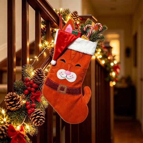 Emdiqzs Animal Christmas Stocking,Felt Xmas Hanging Sock,Pet Cat Dog Character Stocking for Fireplace Mantel Home Holiday Decor