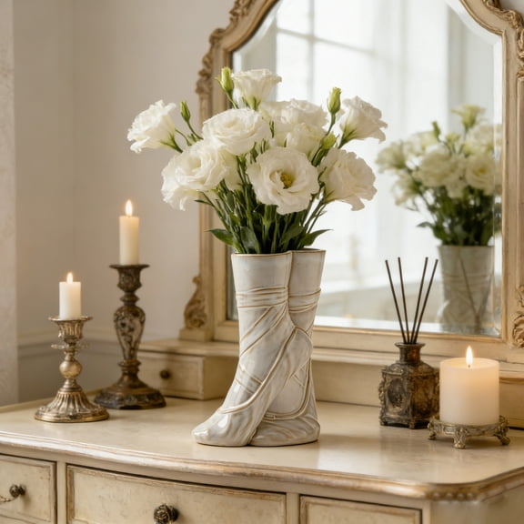 Emdiqzs Decorative Ceramic Vase White Boot-shaped Vase for Home Decor Floral Arrangements