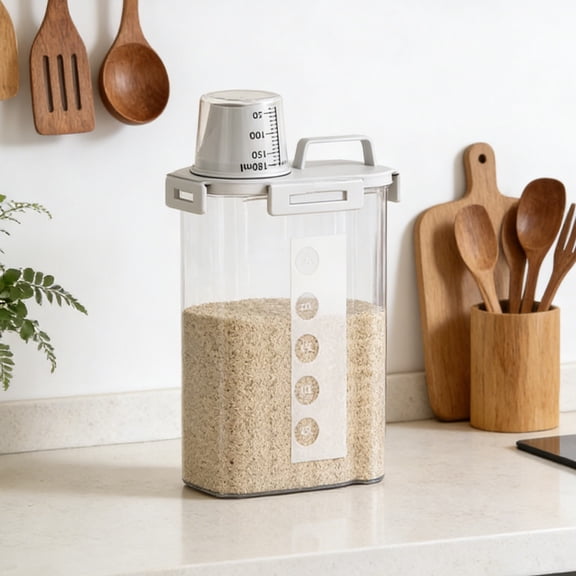 Emdiqzs Kitchen Storage Food Storage Airtight Cereal Container with Measuring Cup for Dry Food