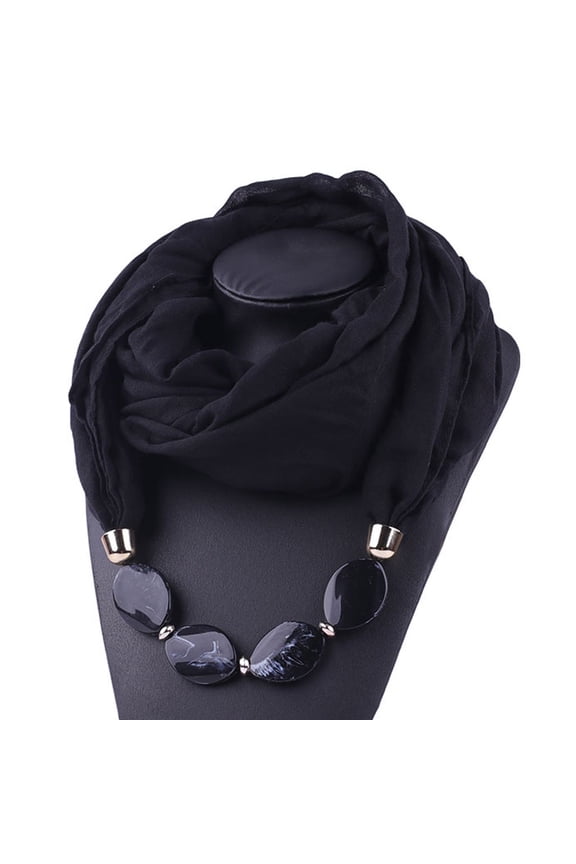 Lightweight Scarf Beaded Necklace 2 in 1 Soft Chiffon Wrap Scarf with Pendant Daily Wear Party Accessory Multiple Colors