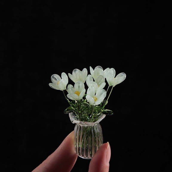 Emdiqzs Mini Glass Flower Figurine Desk Decor Home Decor Tabletop Miniature Decor Office Desk Decor Multicolor
