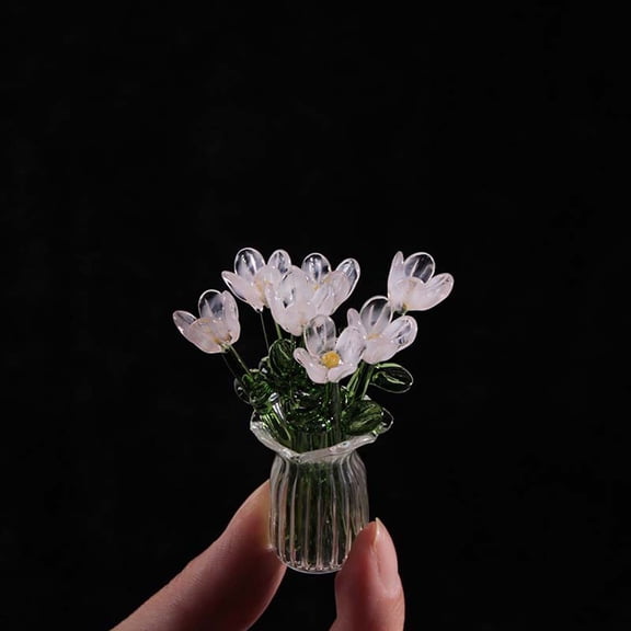 Emdiqzs Mini Glass Flower Figurine Desk Decor Home Decor Tabletop Miniature Decor Office Desk Decor Multicolor