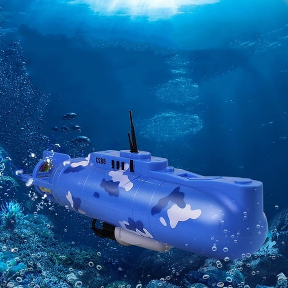 Emdiqzs Mini RC Submarine Remote Control Boat Waterproof Diving Toy For Pool Fish Tank Camouflage Blue White
