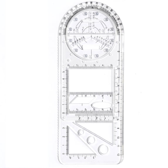 Emdiqzs Multi-Function Geometry Ruler, Rotatable Protractor & Curve Template for Math & Drafting, Precision Drawing Tool