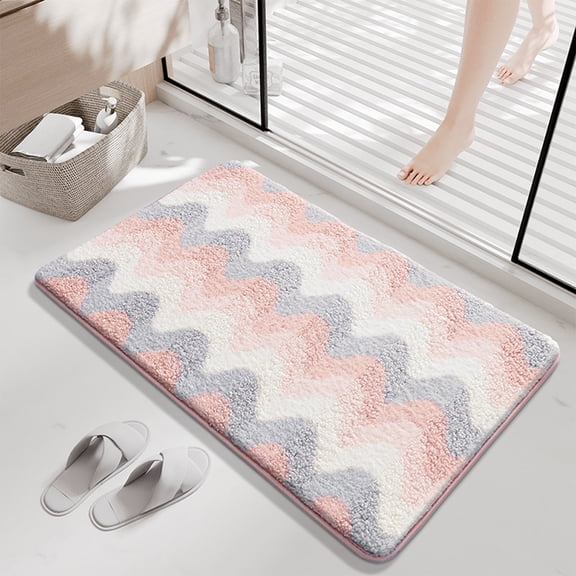 Emdiqzs Non Slip Washable Chevron Pattern Bath Mat Super Absorbent Plush Bathroom Rug