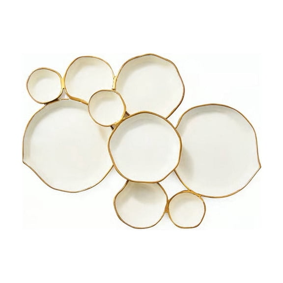Emdiqzs PetalShaped Serving Dishes Reusable Metal & Ceramic Decorative Plates, 2Piece Set for Candy, Snacks & Table Decor in Silver & White with Gold Trim