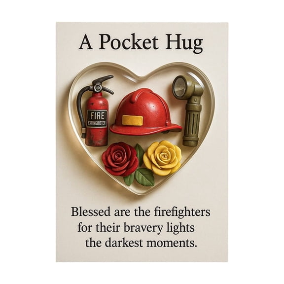 Emdiqzs Pocket Hug Firefighter Gift Heart Resin Keepsake Token Set with Message Cards Appreciation Gift for First Responders Red Yellow Multi