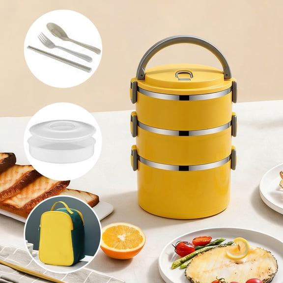 Emdiqzs Stackable Tiffin Box Insulated Bento Box, 3 Optional Layers, Thermal Container, for Work, Yellow