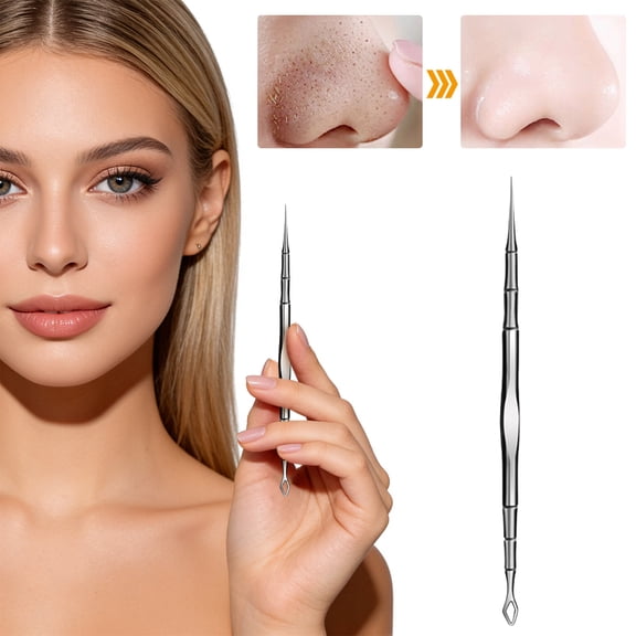 Emdiqzs Stainless Steel Blackhead Remover Tool Dual-ended Facial Extractor for Blemish Removal, Silver