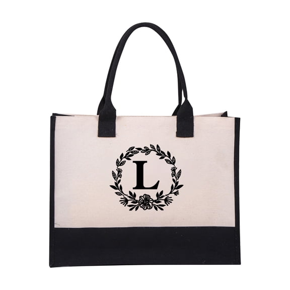 Emdiqzs Tote Bag Canvas Bag, Initials Initial Canvas Tote Bag, Canvas Tote For Shopping, Beige Black