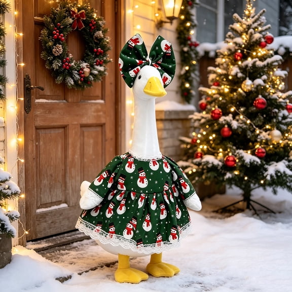 Emdiqzs Xmas Home Decor Holiday Ornament Christmas Goose Figurine Outfit Floral Print Dress With Bow Accessory, Cloth Costume For Goose Statue Holiday Tabletop Decor (Goose Not Included)