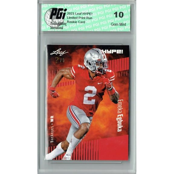 Emeka Egbuka 2023 Leaf HYPE! #116 Red SP, Just 5 Made Rookie Card PGI 10