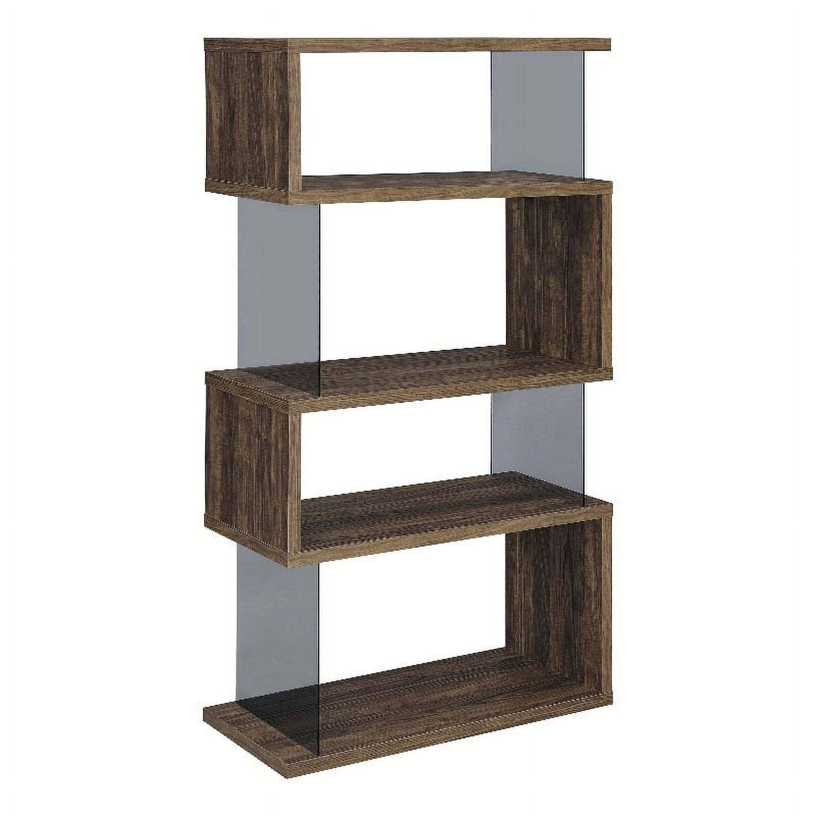 63" Walnut and Glass Zig Zag Bookcase