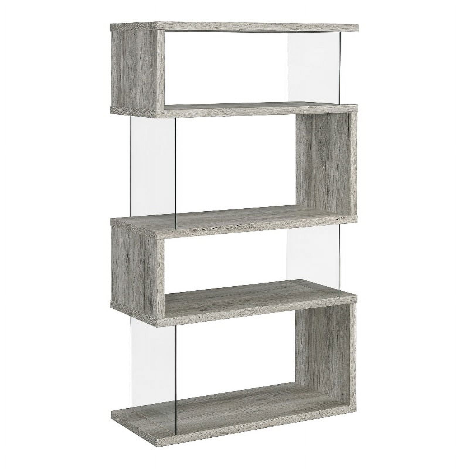 Zigzag Contemporary 63" Gray Wood Bookcase with Glass Panels