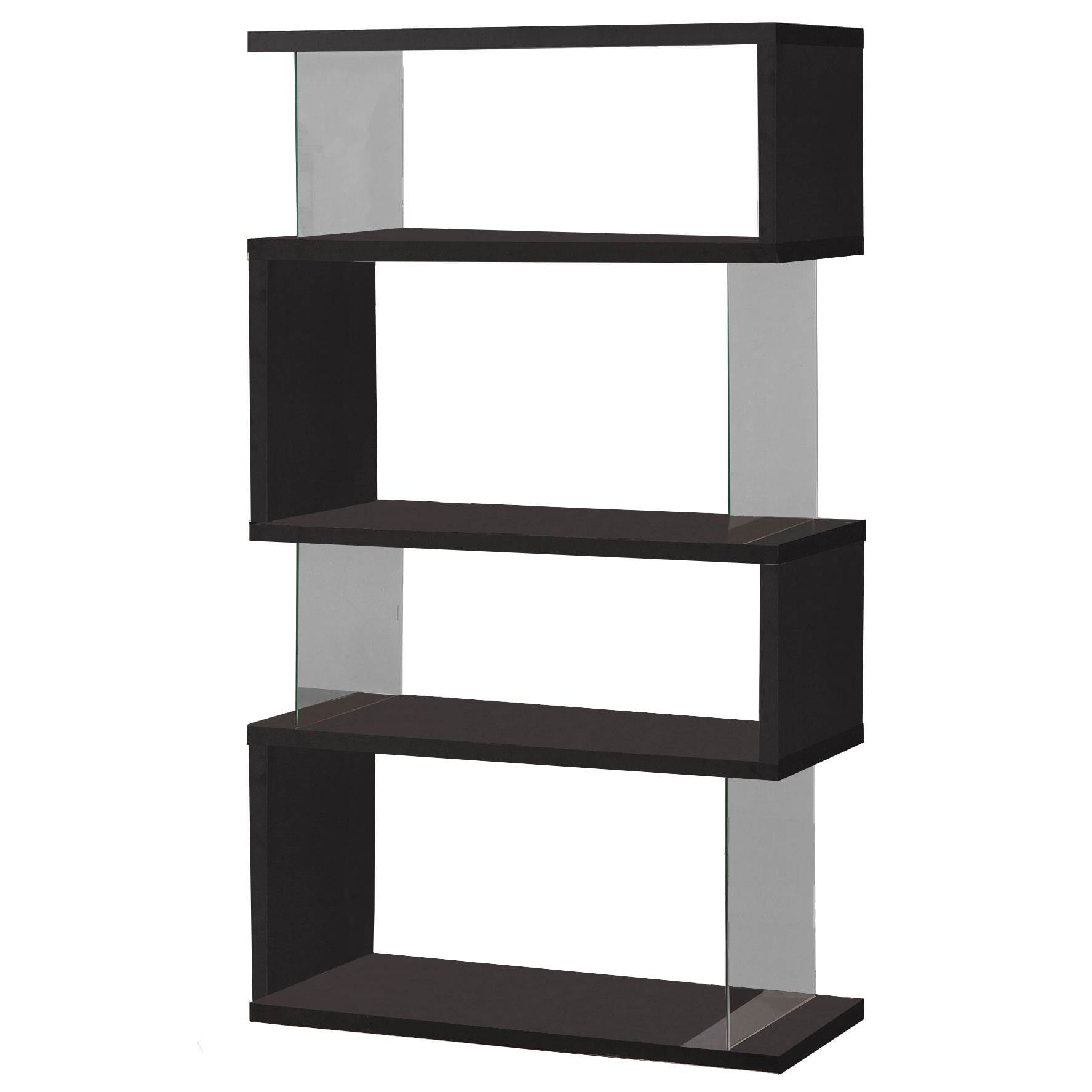 Contemporary Zigzag 63" Black Bookshelf with Glass Supports