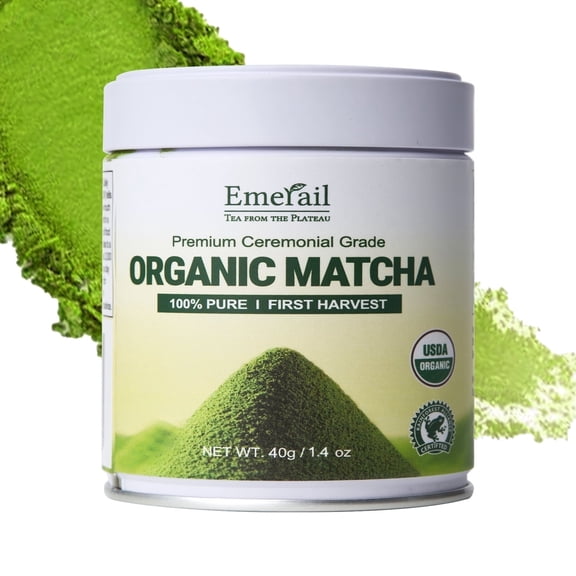 Emerail Organic Ceremonial Grade Matcha, USDA Certified Matcha Powder, First-Harvest Matcha Green Tea, Sugar-Free Vegan Gluten-Free Matcha for Lattes & Tea (40g/1.4oz)