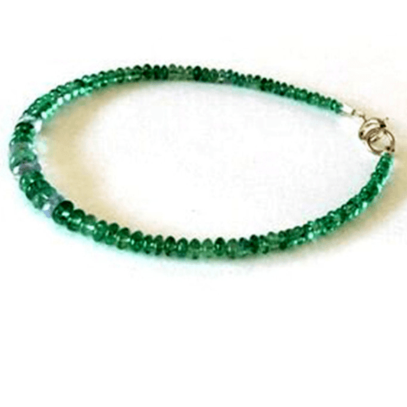 Emerald 2-3mm Rondelle Shape Smooth Cut Beads 7 inch Silver Plated Clasp Bracelet for men, women, unisex. Link Chain Stacking Bracelet.|LINK_02407