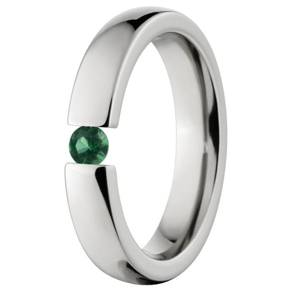 Emerald 4mm Stainless Steel Tension Set Ring