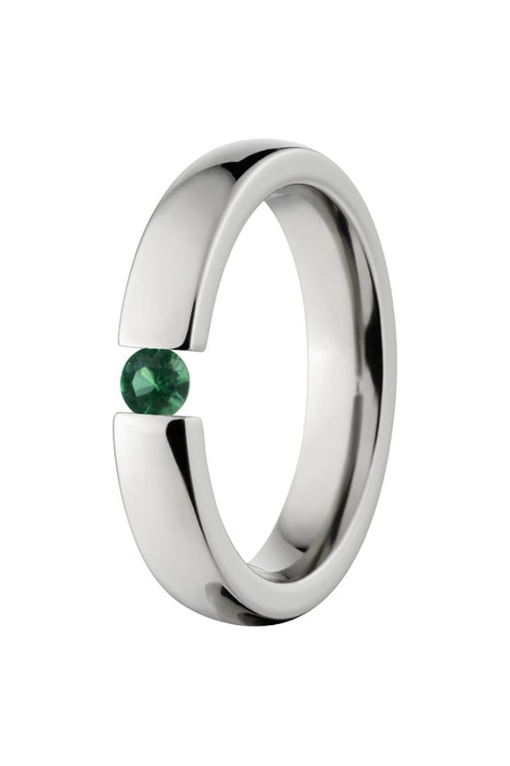 Emerald 4mm Stainless Steel Tension Set Ring