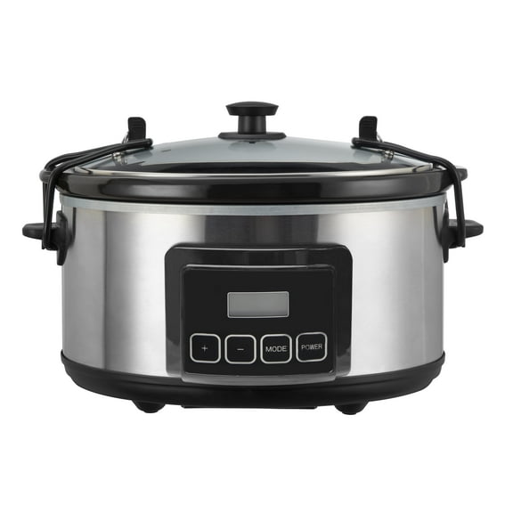 Emerald 6.3-Quart Slow Cooker Countertop Electric Cooking Pot with Locking Lid, Silver