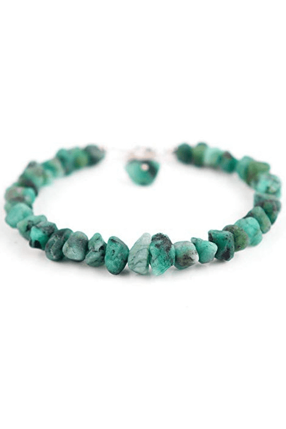 Emerald 6-8mm Nugget Tumble Shape Rough Cut Beads 7 inch Adjustable Silver Plated Clasp Bracelet for men, women, unisex. Link Chain Stacking Bracelet.|LINK_02389