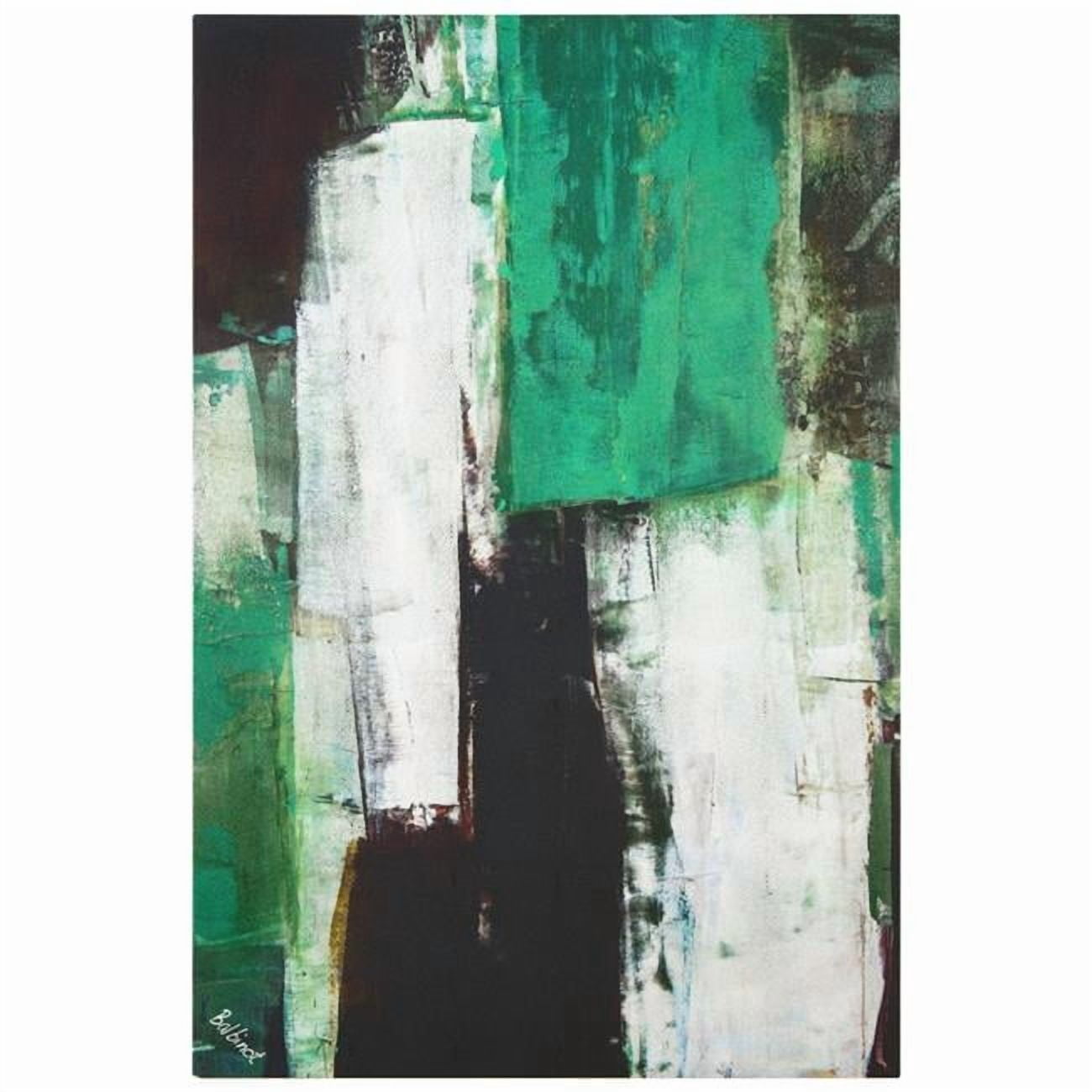 "Emerald Abstraction", Green Abstract Rendered on Silver Shagreen Wrapped Canvas Wall Art, sized 60"x40"