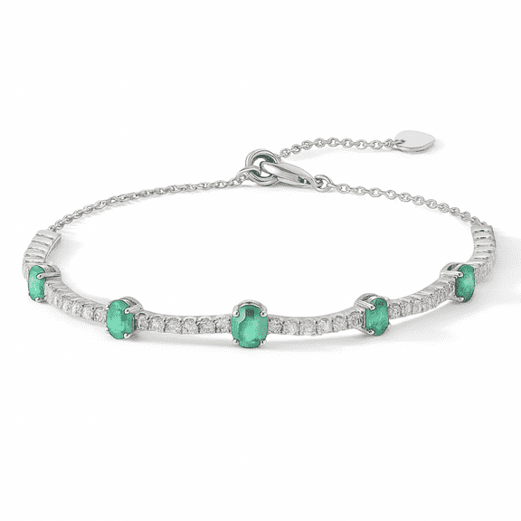 Green Emerald Adjustable Bracelet Oval 1.0 ct White Zircon 925 Sterling Silver Birthday Gifts for Wife