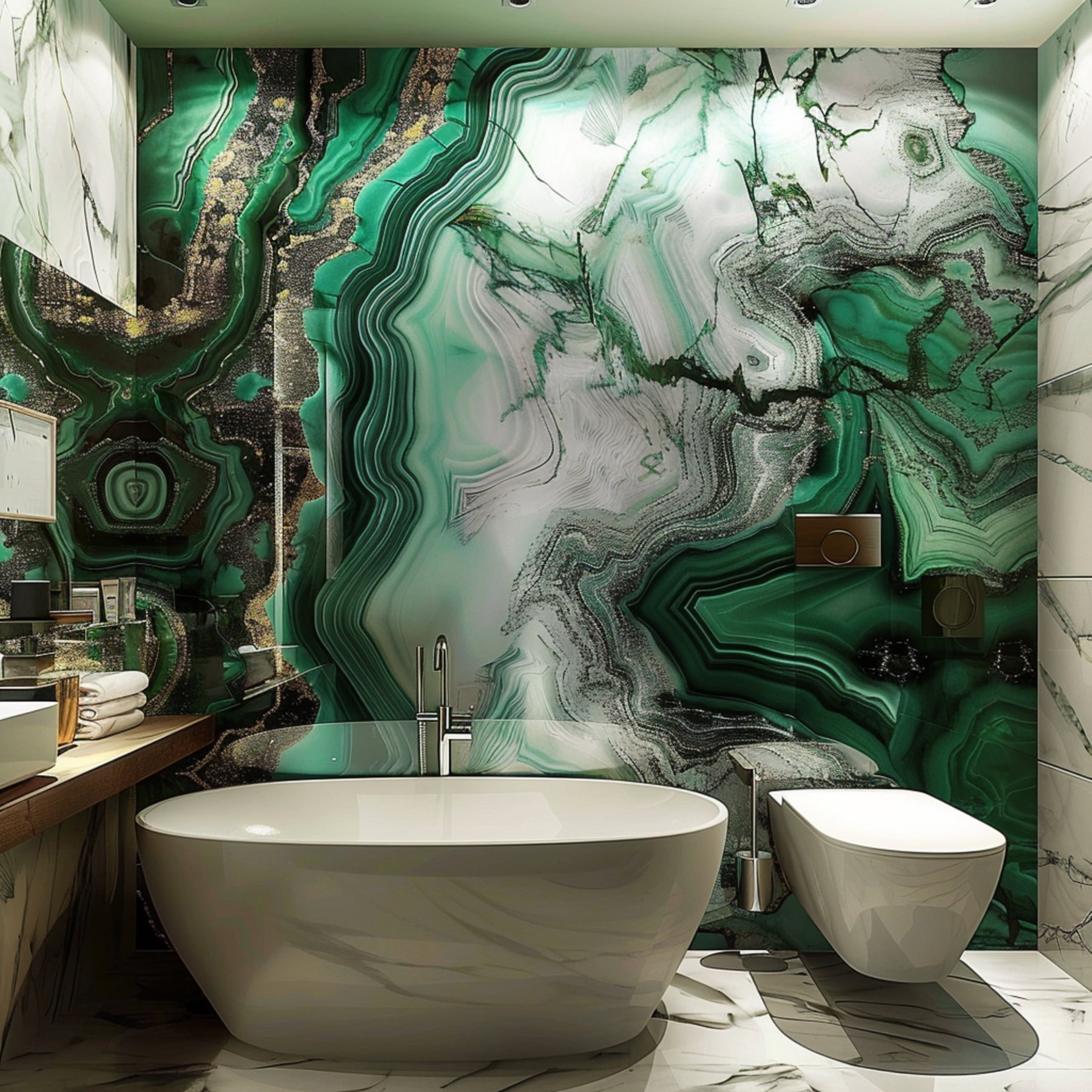 Emerald Agate Bathroom Set: Luxe Green Marble Mural Surrealistic Design ...