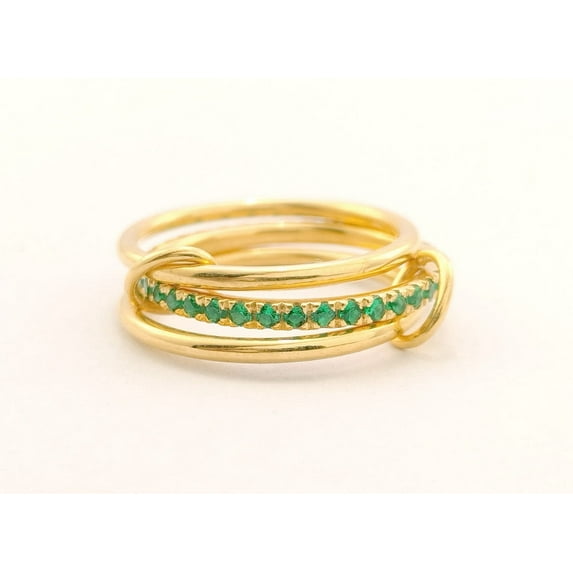 Emerald Band Ring, 3 Set Enter Locking Band Ring, Woman Stacking Band Gitanshjewels Ring Jewelry 925 Sterling Silver ,Yellow Gold Plated Spinelli Kilcollin Perfect Wedding Jewellery Gift