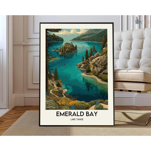 Emerald Bay Wall Art Print, California Nevada Lake Map Decor