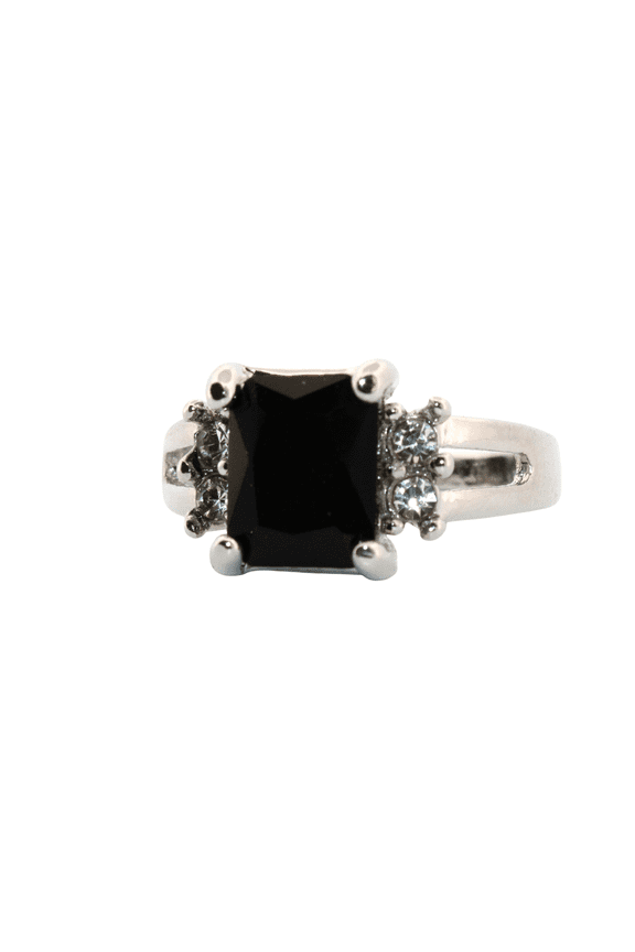 Emerald Black Onyx & Topaz Silver Ring, Size 6