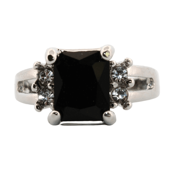 Emerald Black Onyx & Topaz Silver Ring, Size 8 123