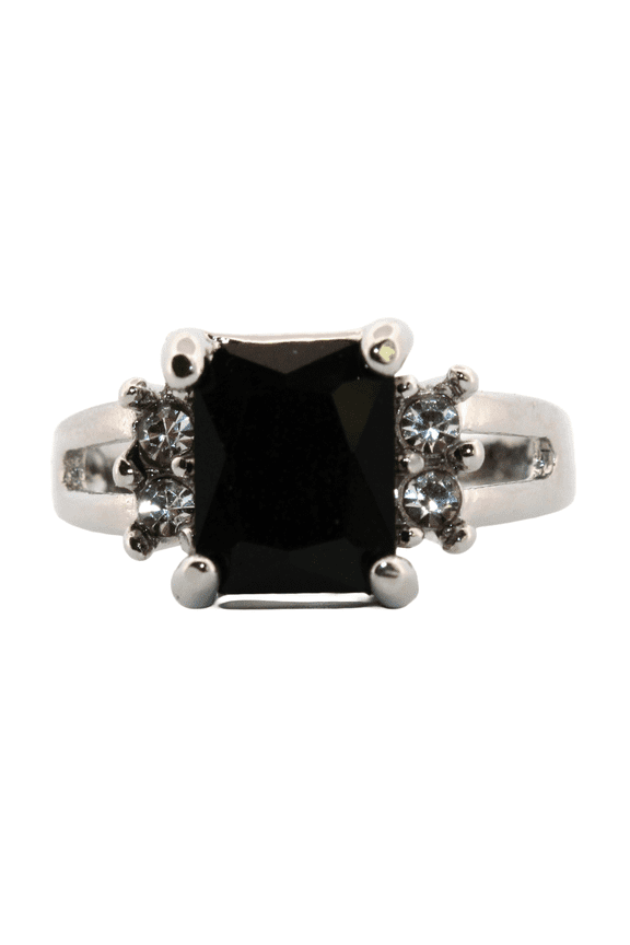 Emerald Black Onyx & Topaz Silver Ring, Size 9 124