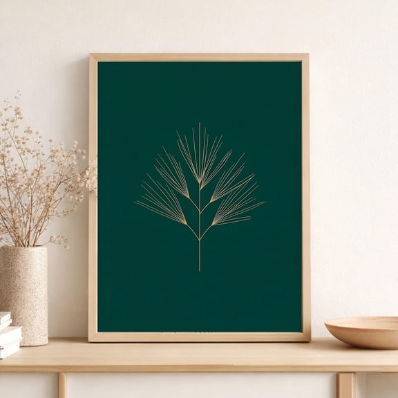 Emerald Botanical Gold Line Leaf Wall Art Decor Unframed Paper Print