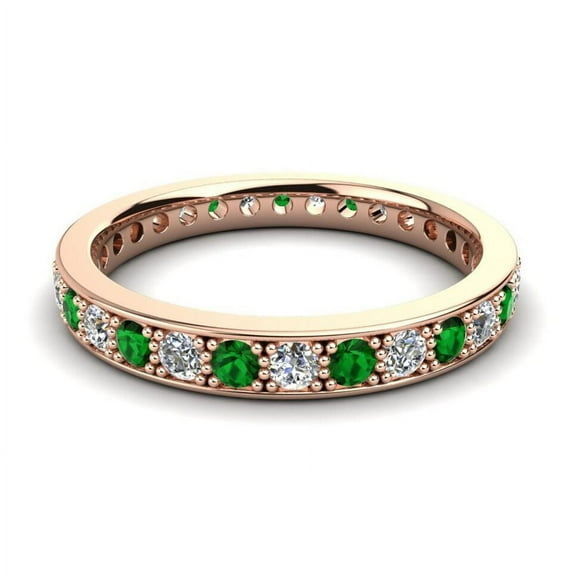 Emerald Brilliant-Cut Round 2 mm Stackable Eternity Ring 925 Sterling Silver Rose Gold Plated Gemstone Jewelry For Women Gift
