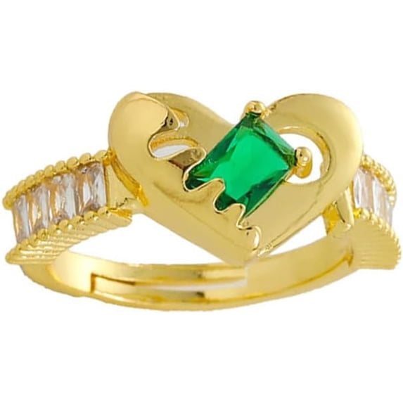 Emerald CZ Heart Promise Engagement Ring for Women Surgical Stainless Steel Green Crystal Adjustable Expandable Band Rings Comfort Fit Wedding Anniversary Jewelry