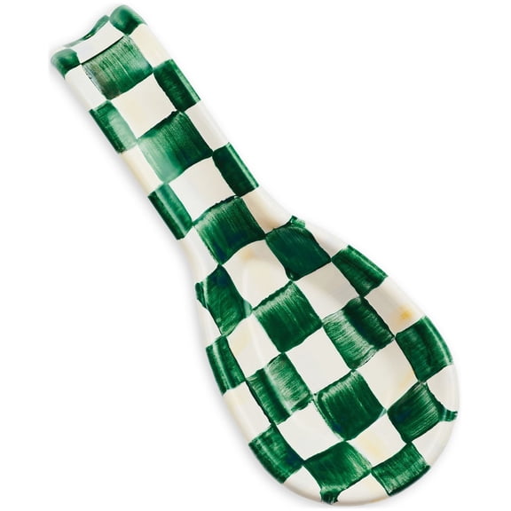 Emerald Check Spoon Rest - Curved Enamel on Steel