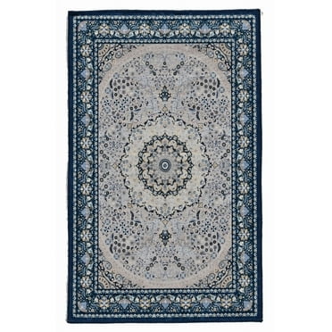 Emerald Collection Cream/Blue Rug, Multiple Sizes