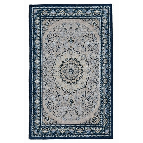 Linon Emerald Cream & Blue 5x7 Area Rug