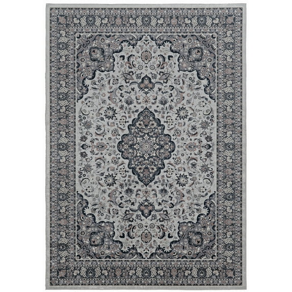 Linon Emerald Cream & Grey 6.7x9.7 Area Rug
