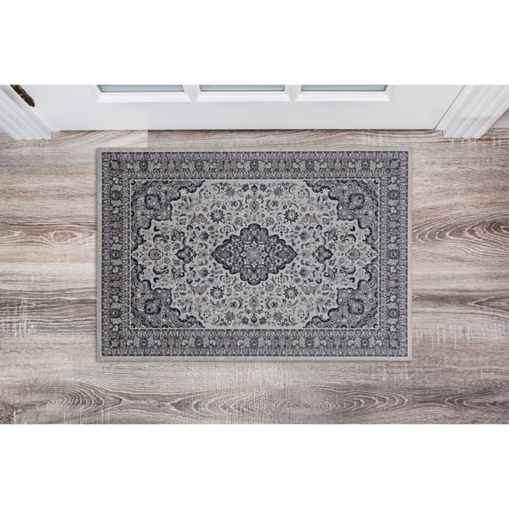 Contemporary Home Living 2.25' x 3.25' Ornate Floral Vine Area Throw Rug - Cream and Gray