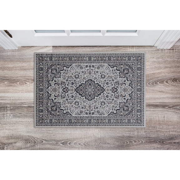 Contemporary Home Living 2.25' x 3.25' Ornate Floral Vine Area Throw Rug - Cream and Gray