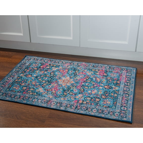 Contemporary Home Living 2.25' x 3.25' Floral Medallion Area Throw Rug - Blue