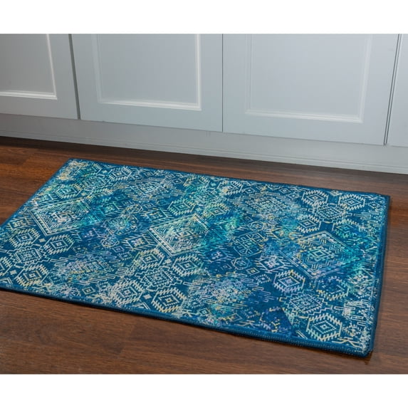 Contemporary Home Living 2.25' x 3.25' Diamond Rectangular Area Throw Rug - Navy Blue and Teal Blue